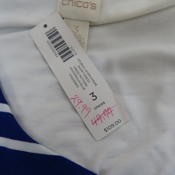 Chico's Blue and White Two Layer Striped Dress Sz 3 (sz 16) - Picture 7 of 7